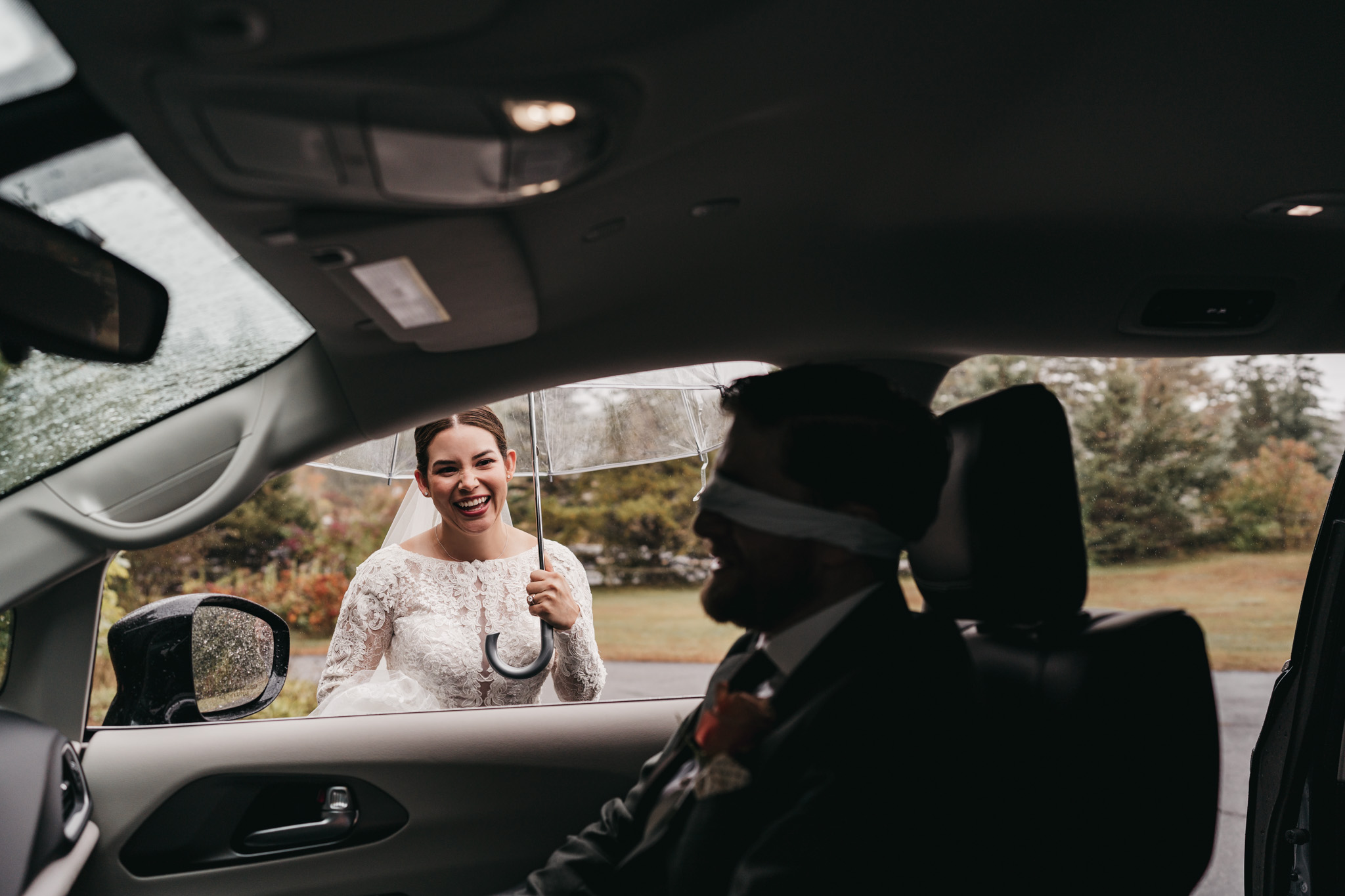 Bride and groom on their way to Otter Point for their first look