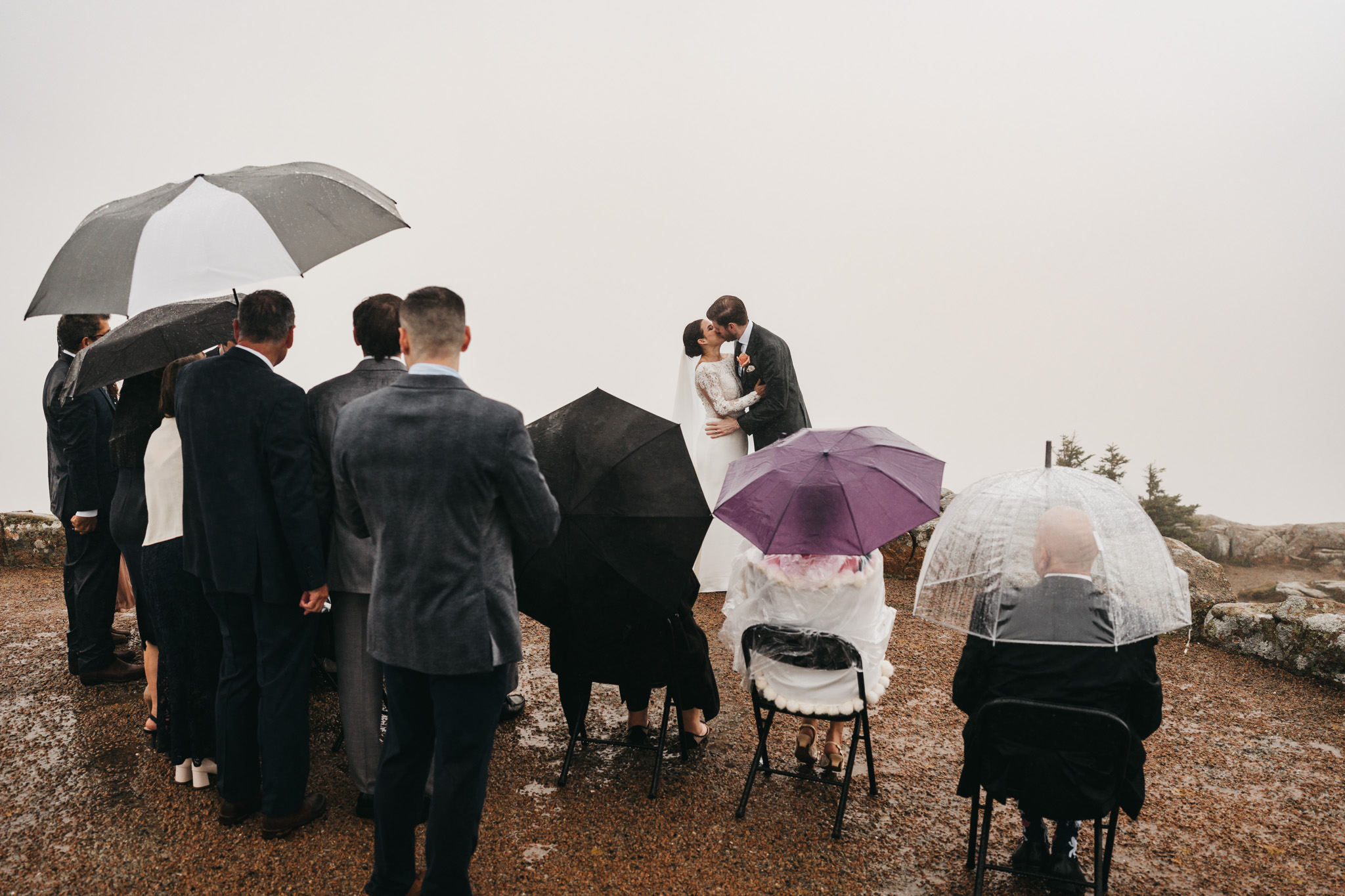 Emotional Acadia elopement with family gathered on Cadillac Mountain summit