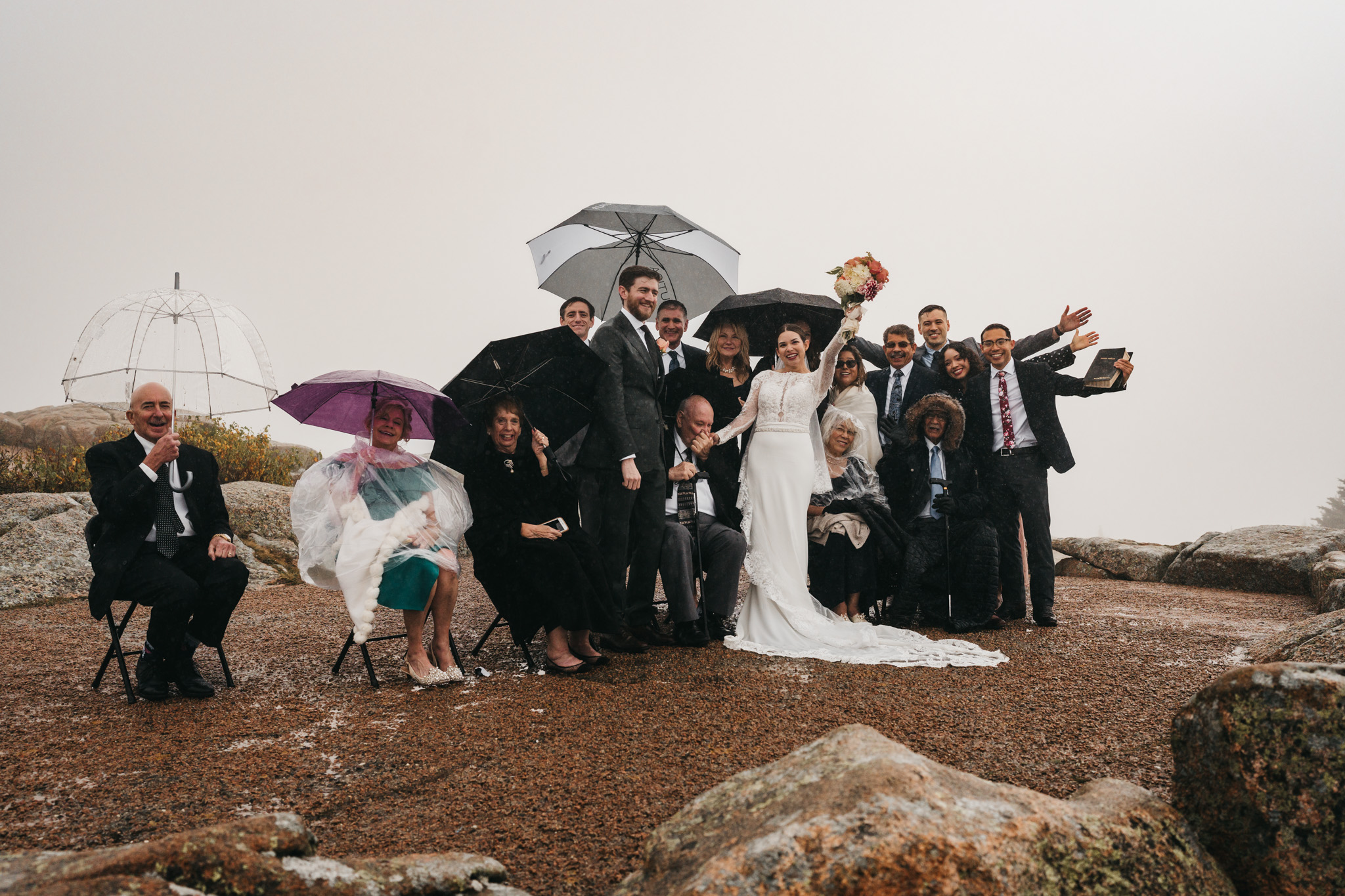 Emotional Acadia elopement with family gathered on Cadillac Mountain summit