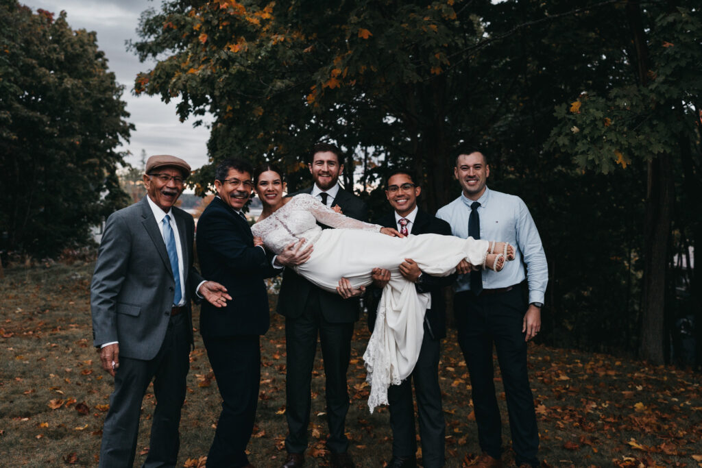 Family celebrating after elopement ceremony in Acadia National Park