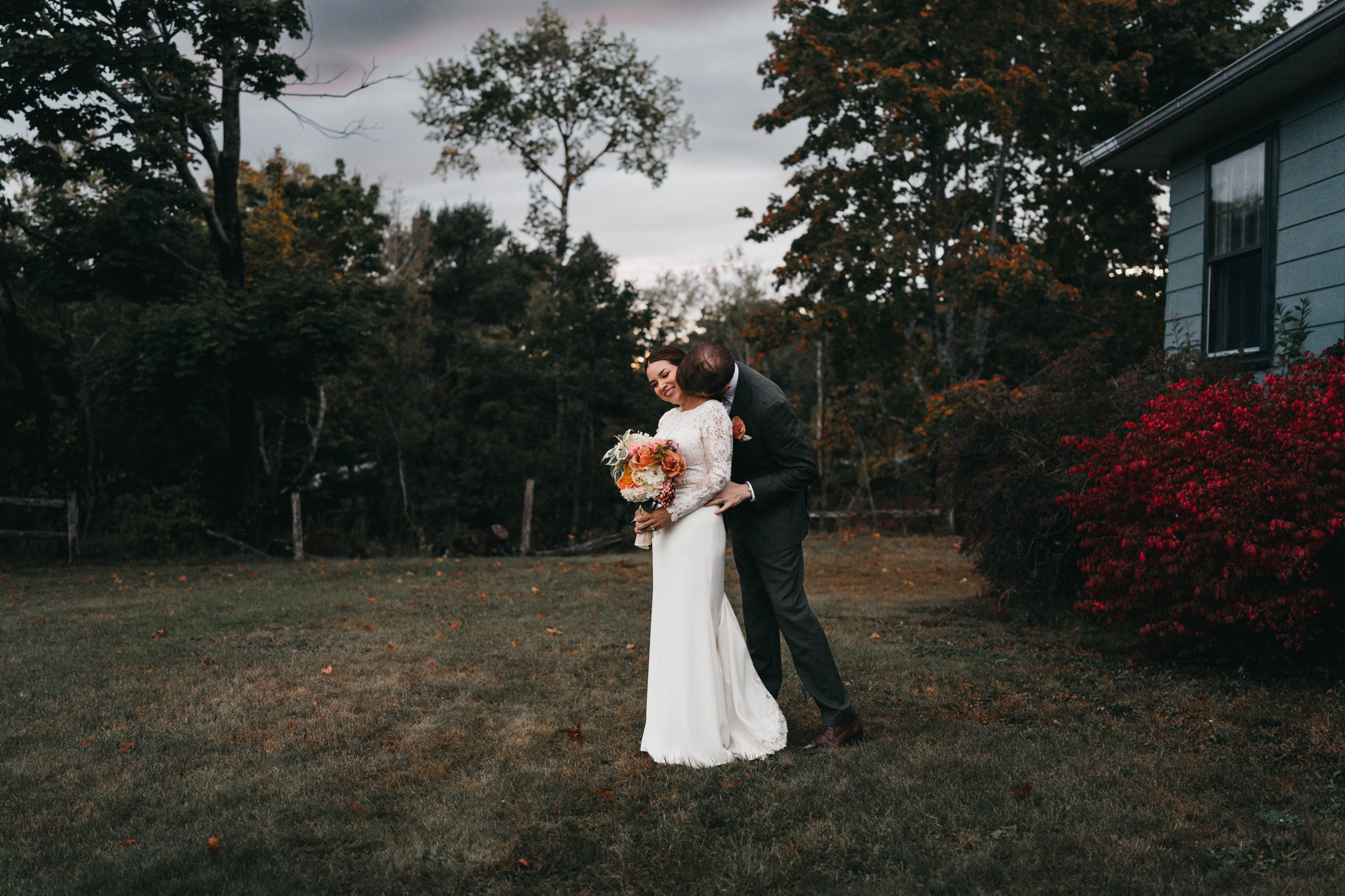 Family celebrating after elopement ceremony in Acadia National Park