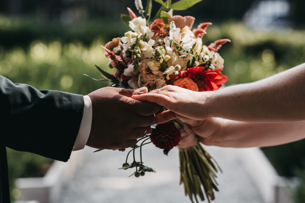 Portrait of bride and groom details