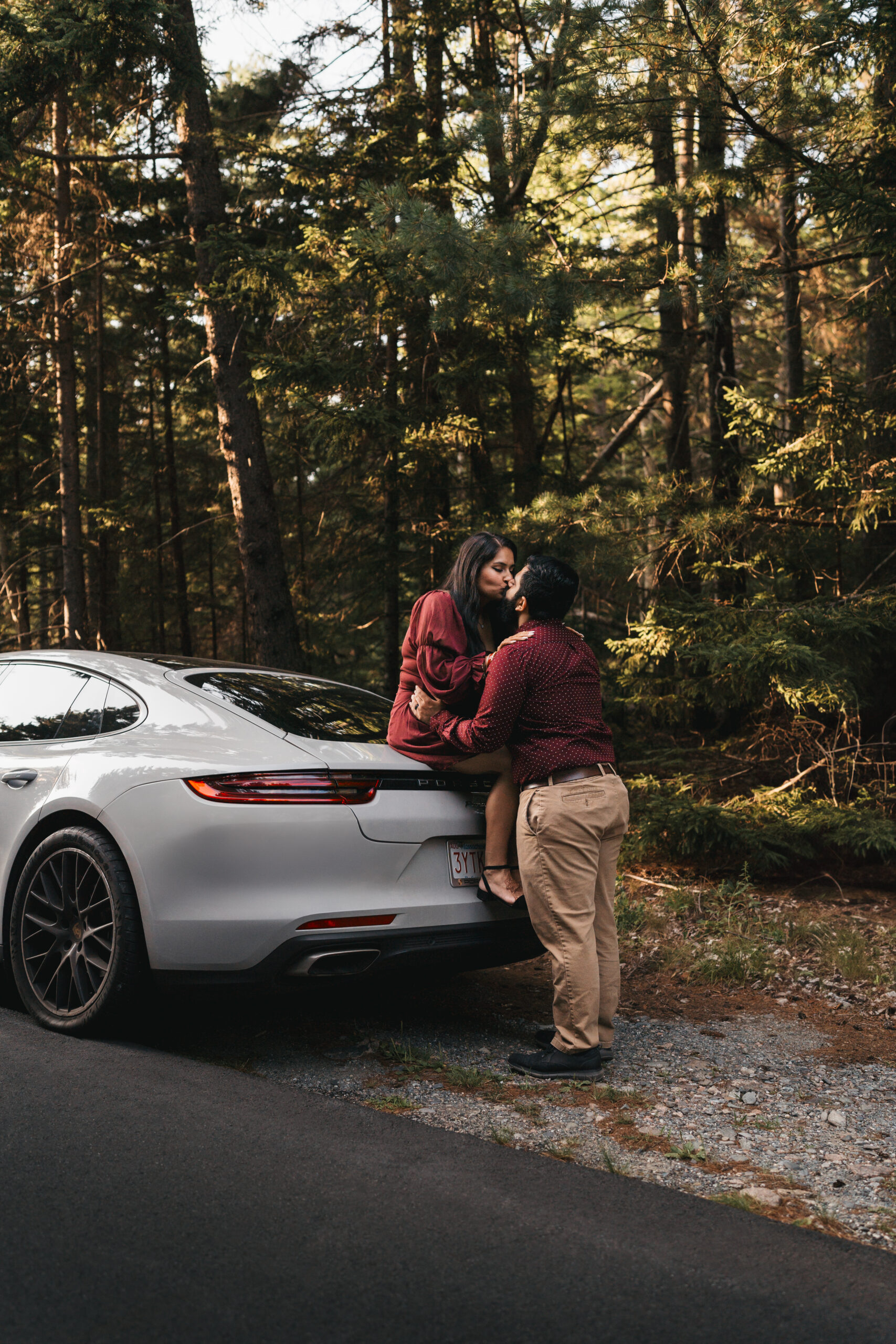 Porsche parked along Park Loop Road in Acadia National Park