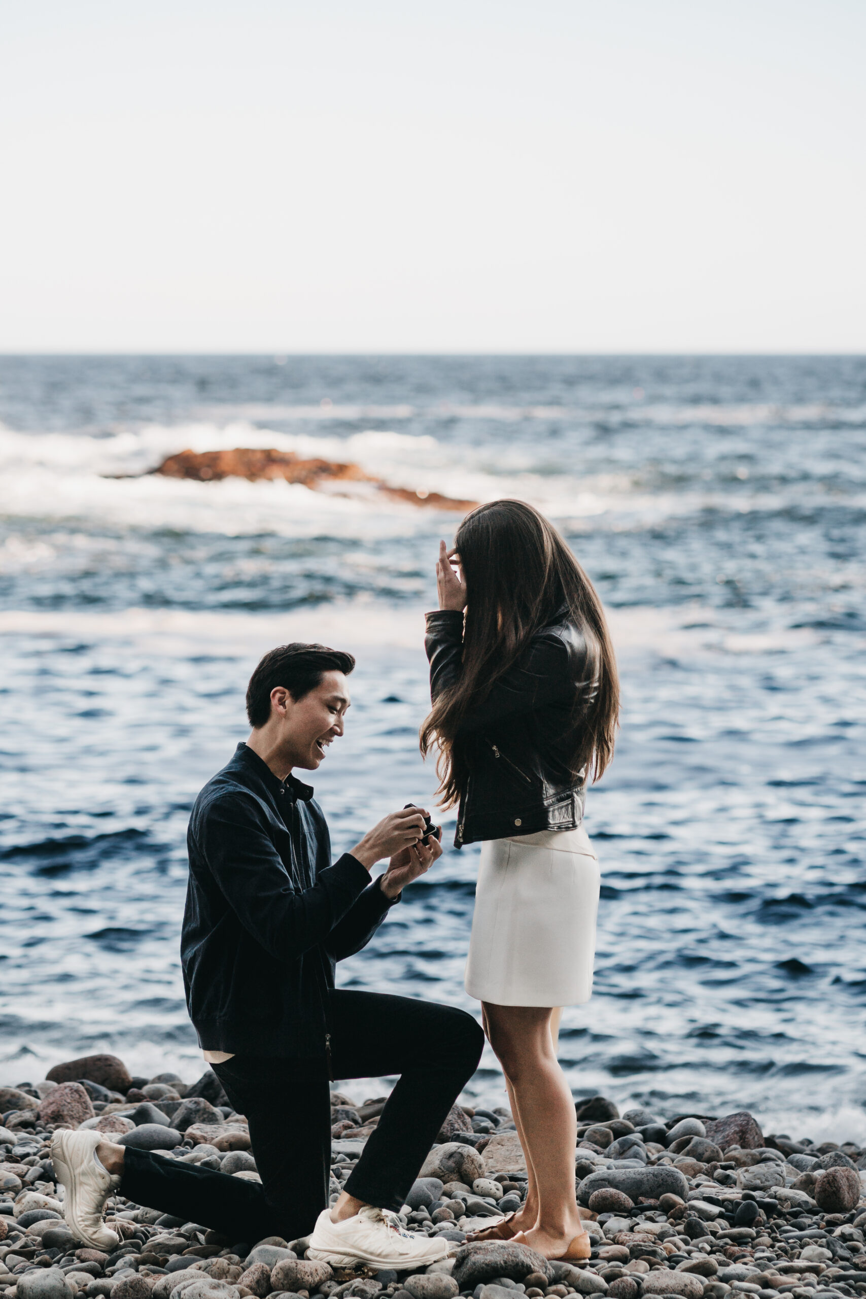Emotional proposal at Little Hunters Beach in Acadia