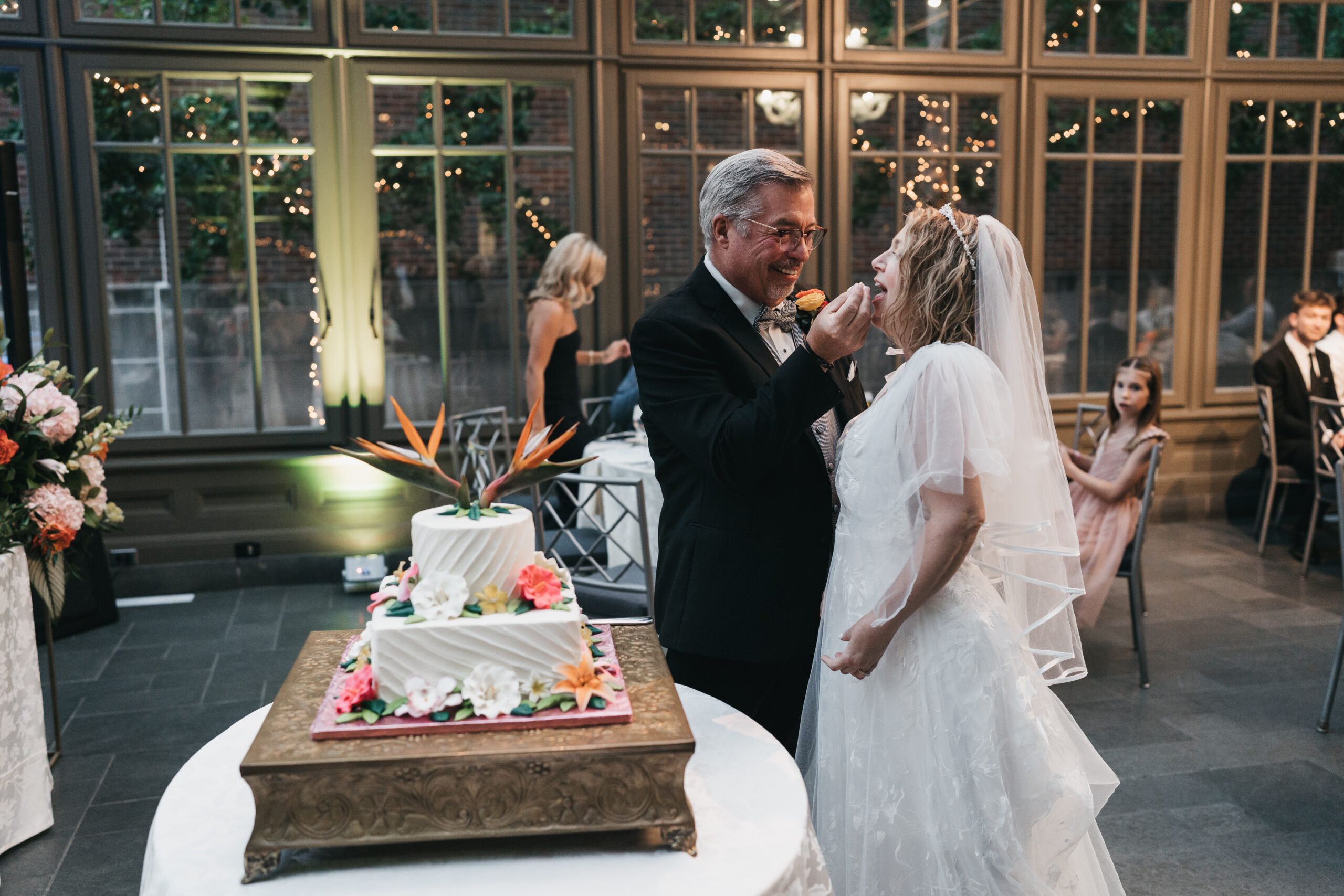 Cake cutting at an intimate Michigan wedding