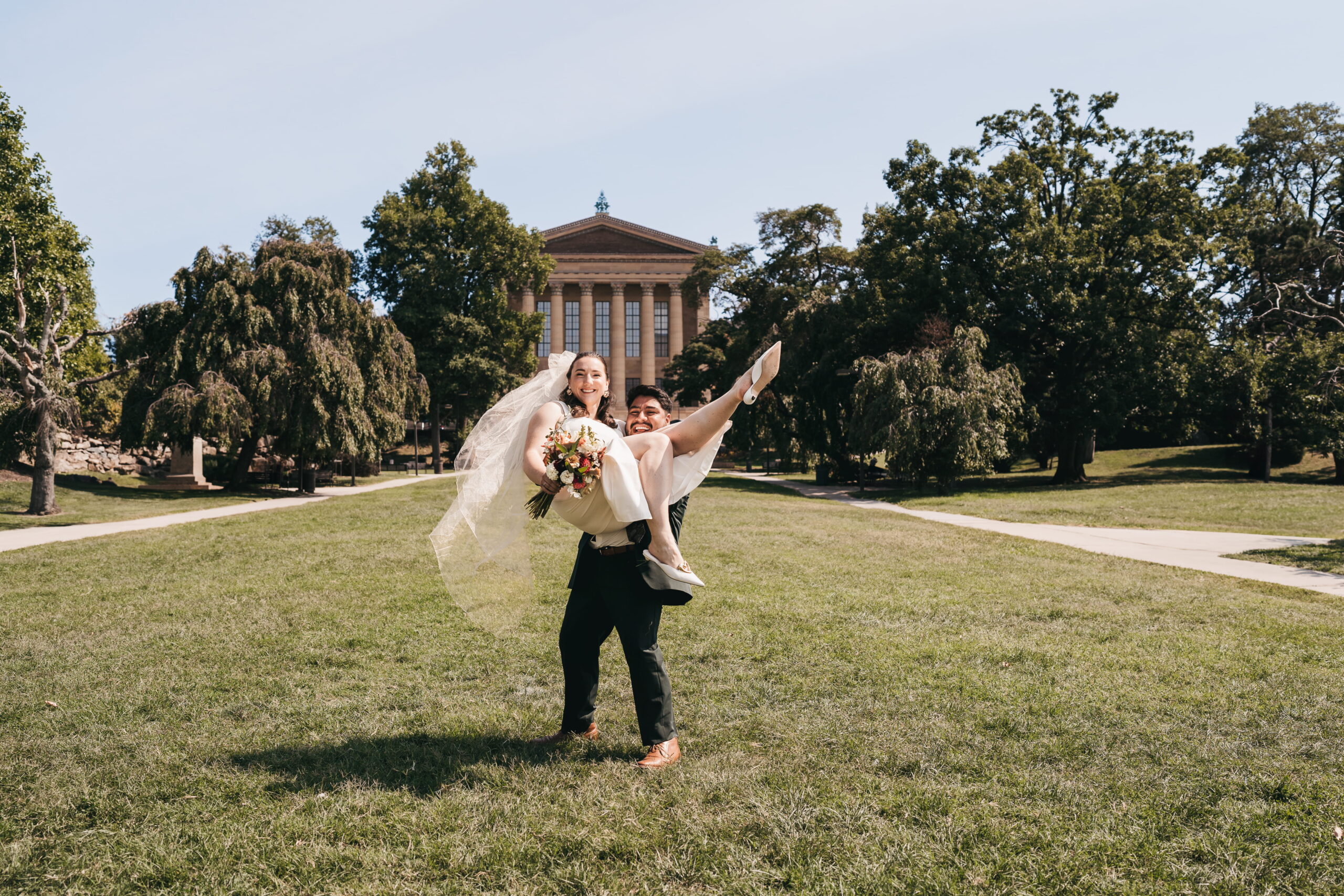 Bride and groom celebrating after their ceremony