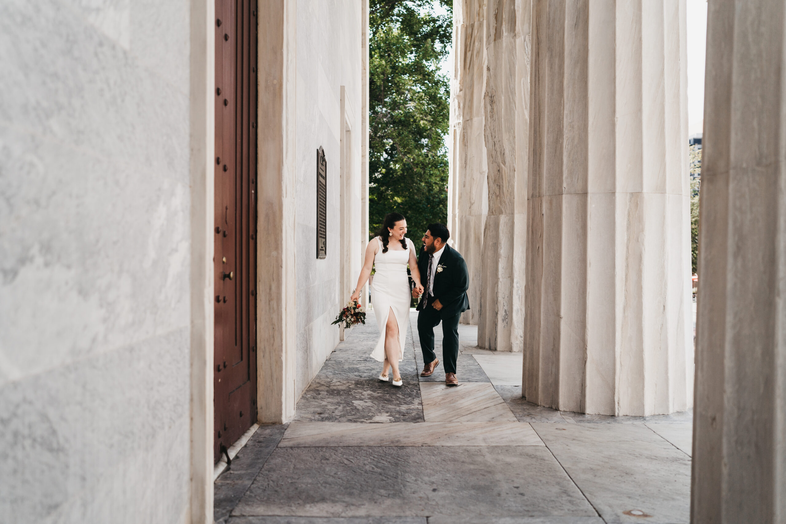 Bride and groom portraits at the Second Bank of the United States in Philadelphia