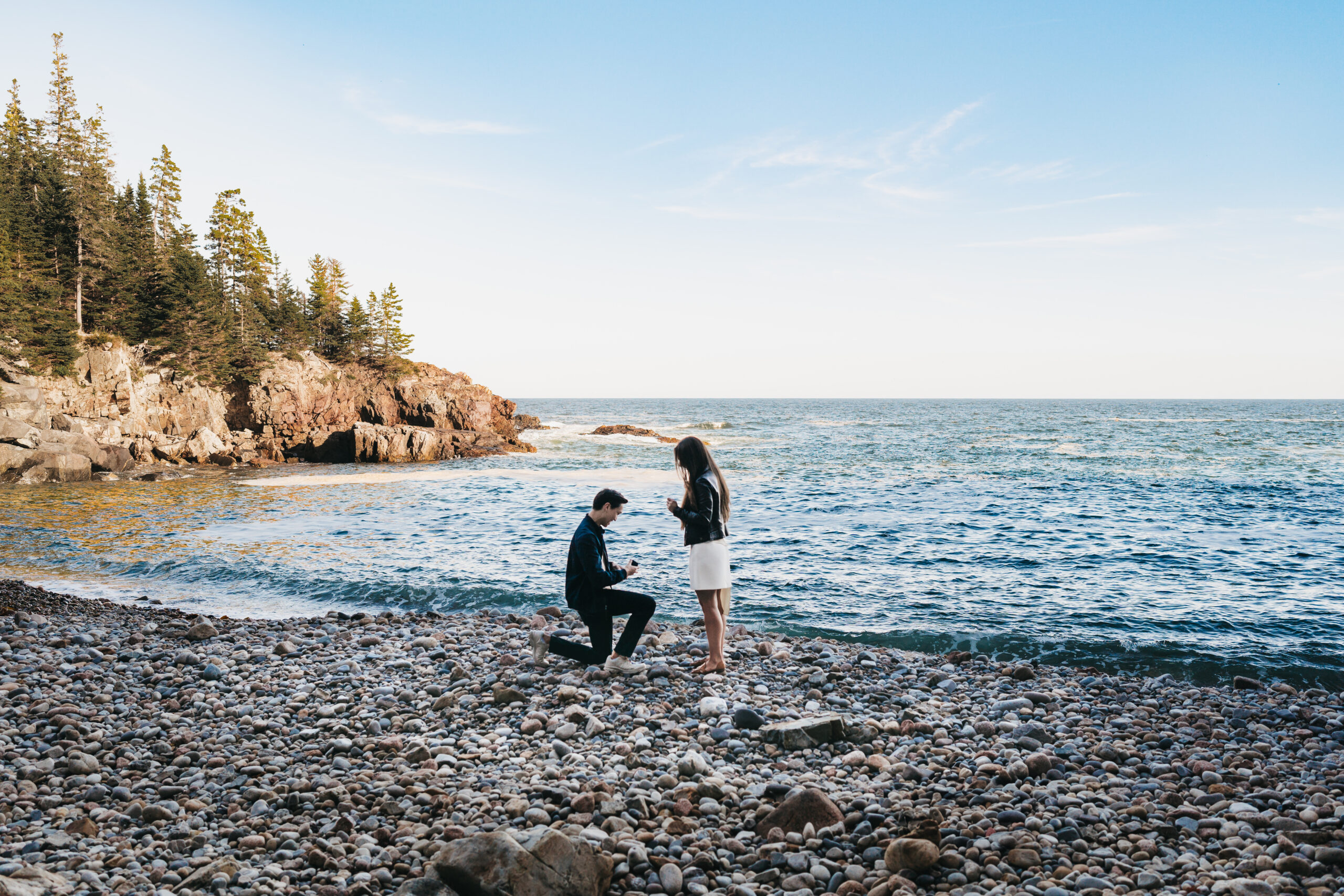Albert proposing to Nikki on Little Hunters Beach in Acadia National Park
