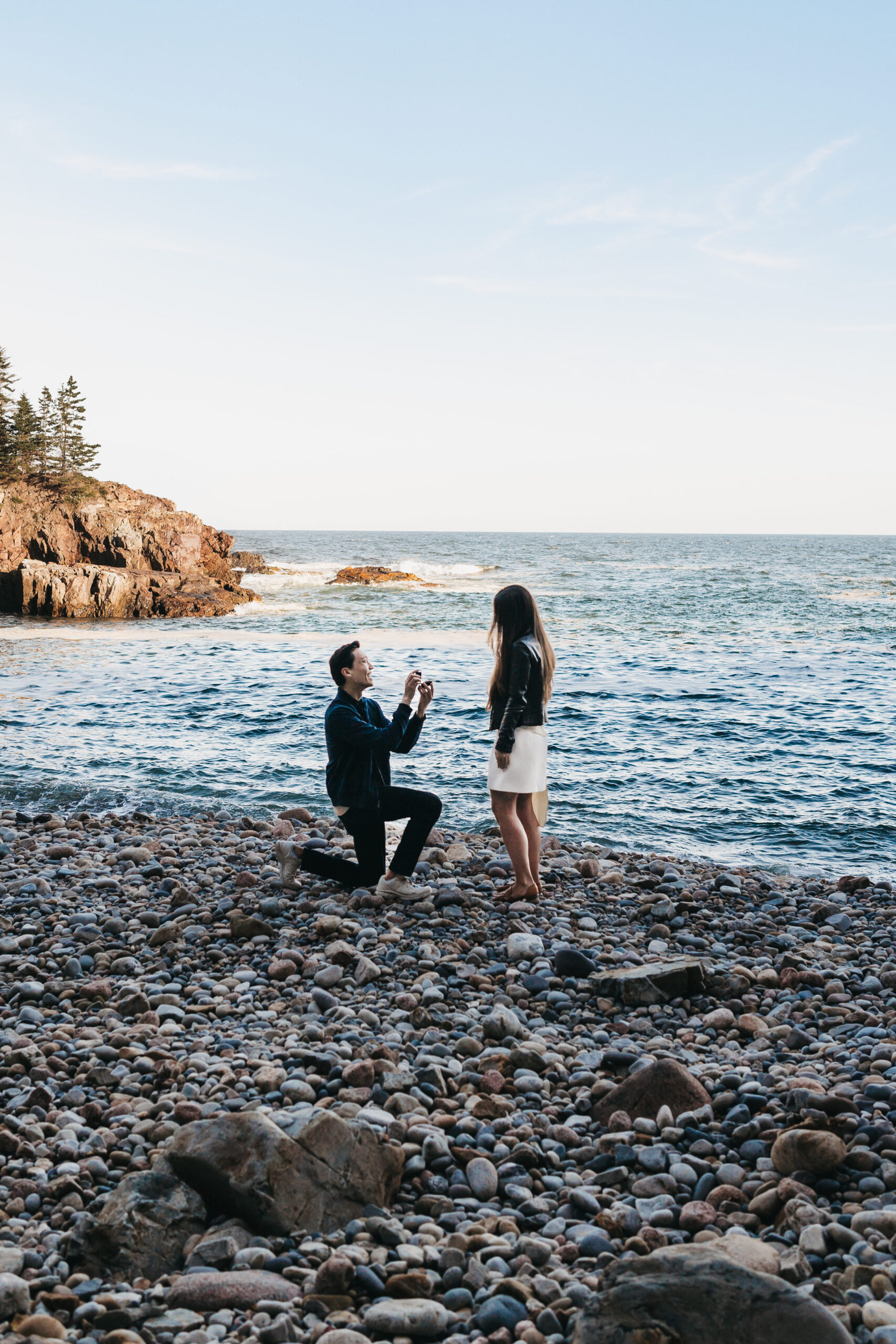 Emotional proposal at Little Hunters Beach in Acadia