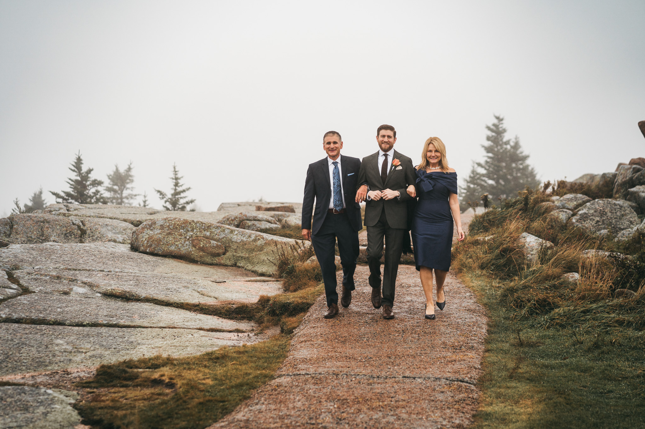 Emotional Acadia elopement with family gathered on Cadillac Mountain summit