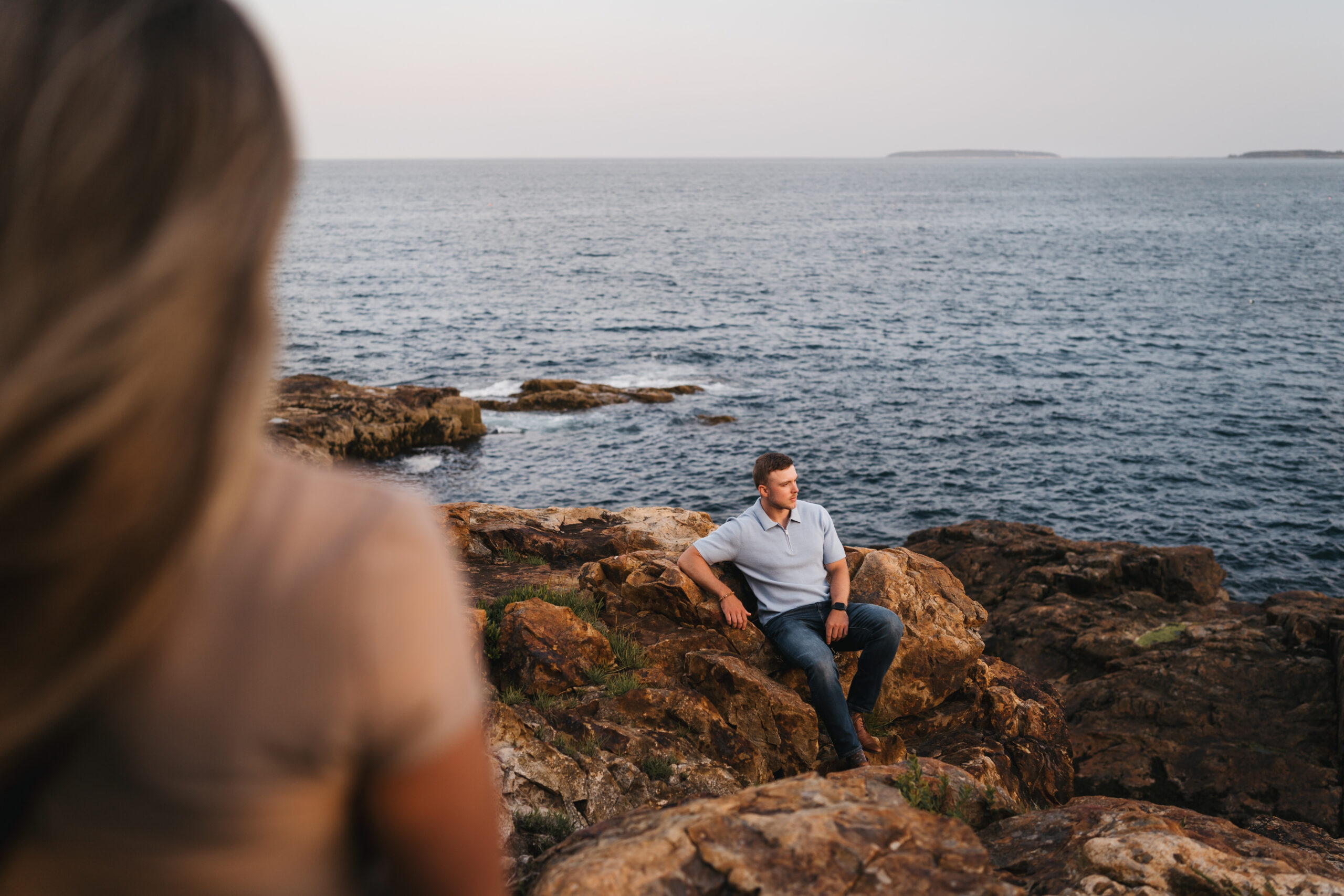 Acadia National Park proposal photographer capturing emotional moment