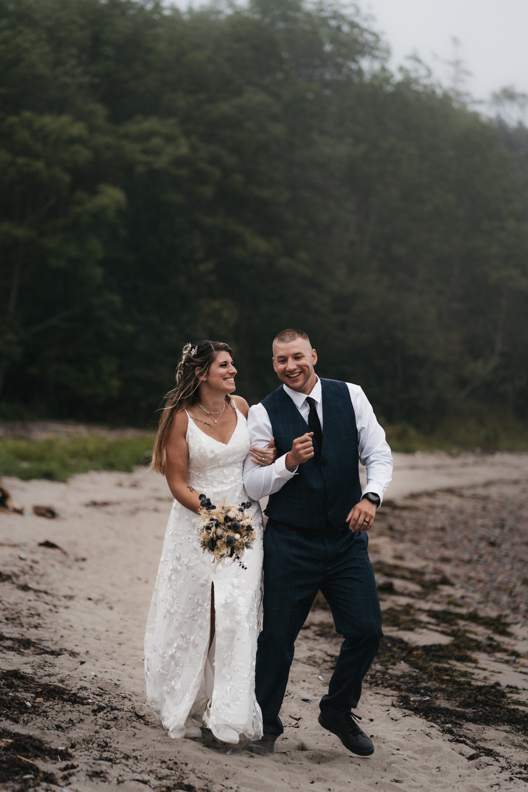 Romantic portraits at Otter Cove during a scenic Maine Coastal elopement.