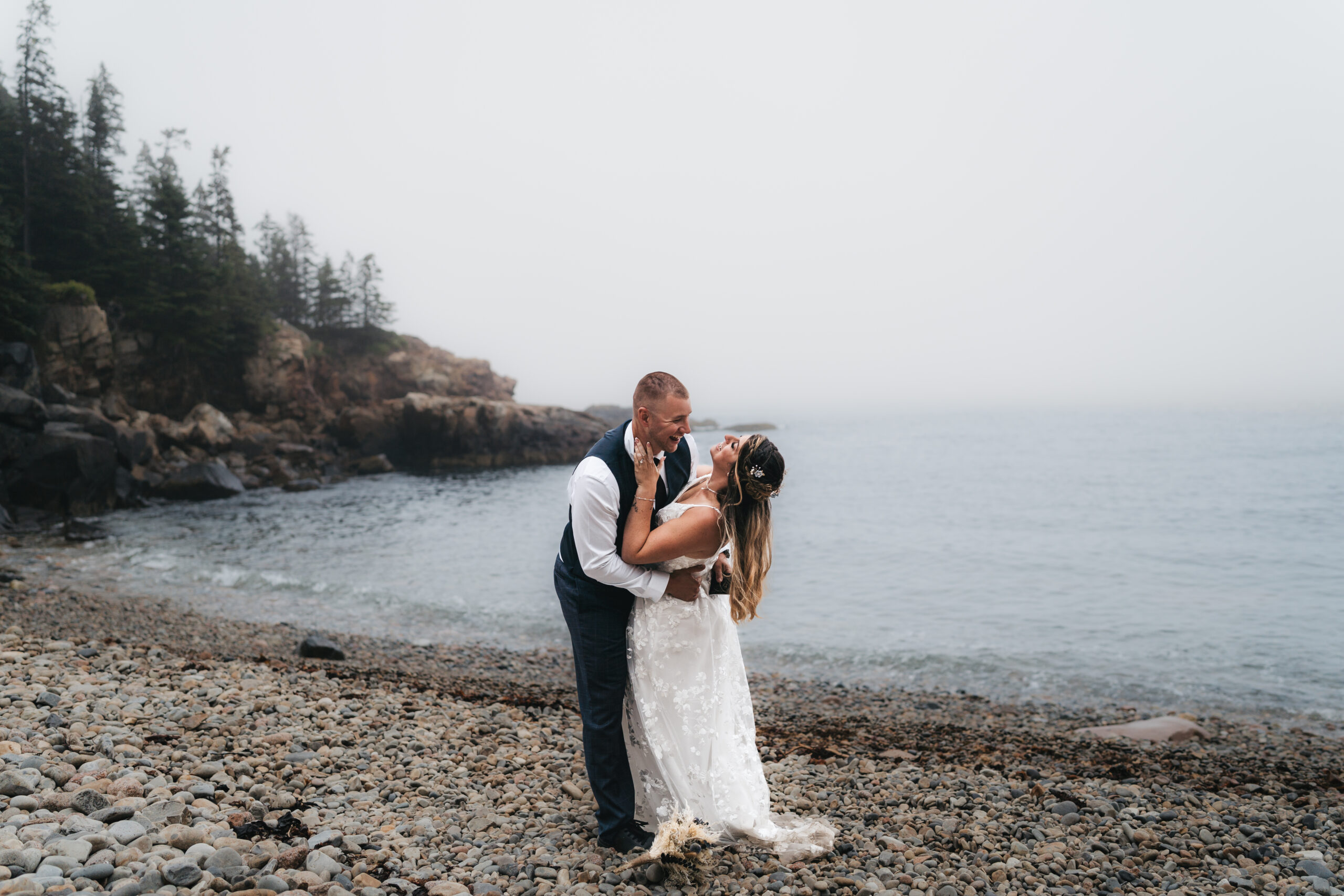 Emotional ceremony moment from a beautiful Maine Coastal elopement.