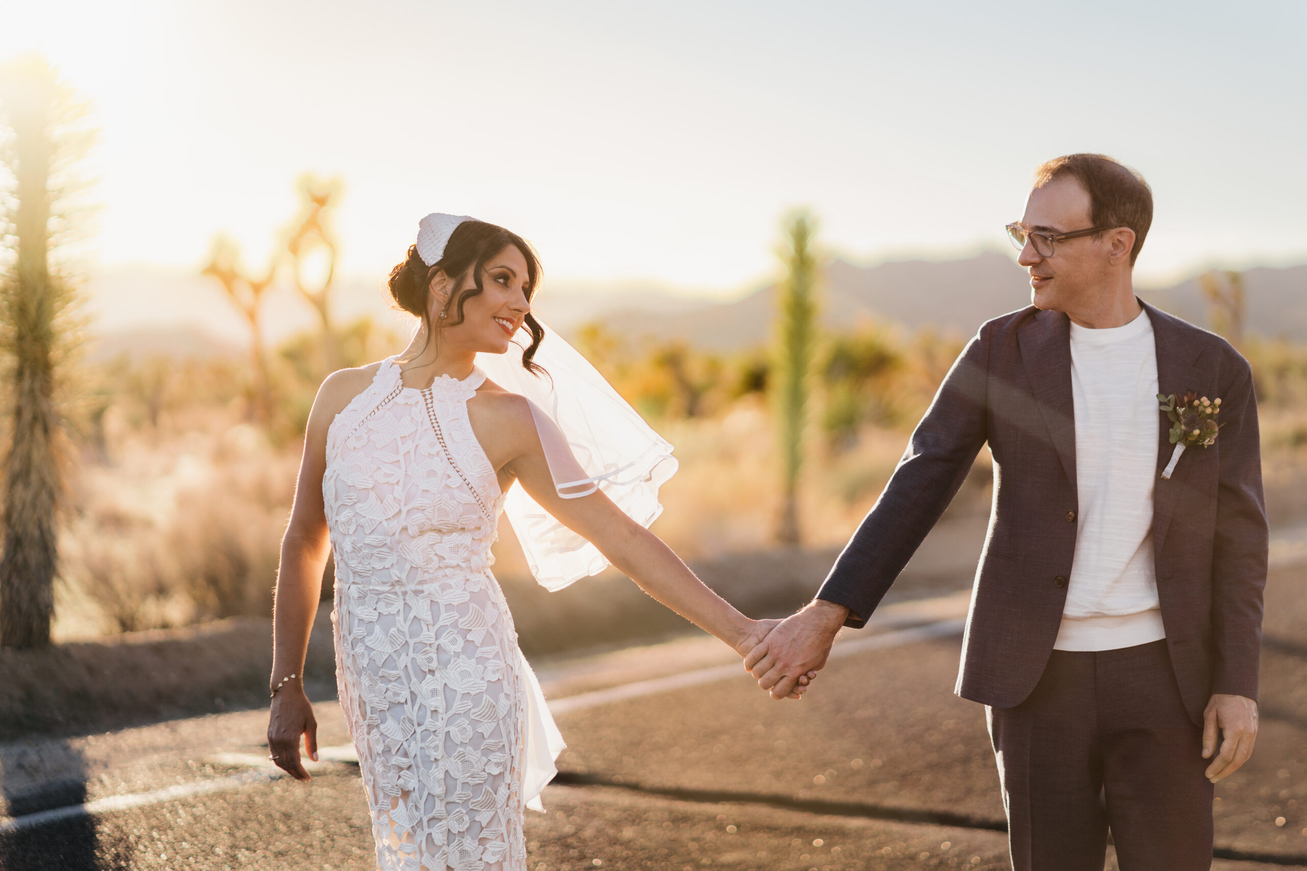 Golden hour portraits from a romantic Joshua Tree elopement.