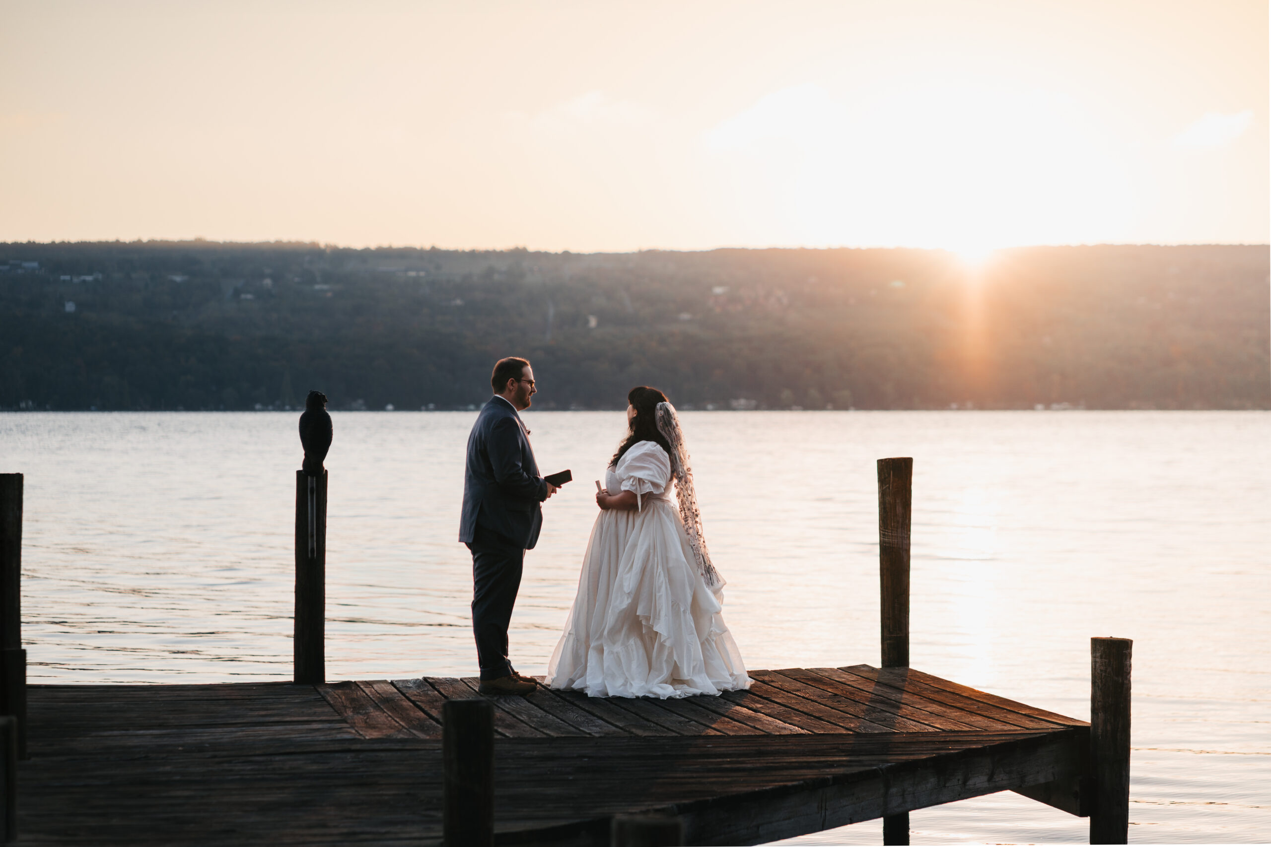 Romantic sunrise portraits from a Finger Lakes Watkins Glen elopement.