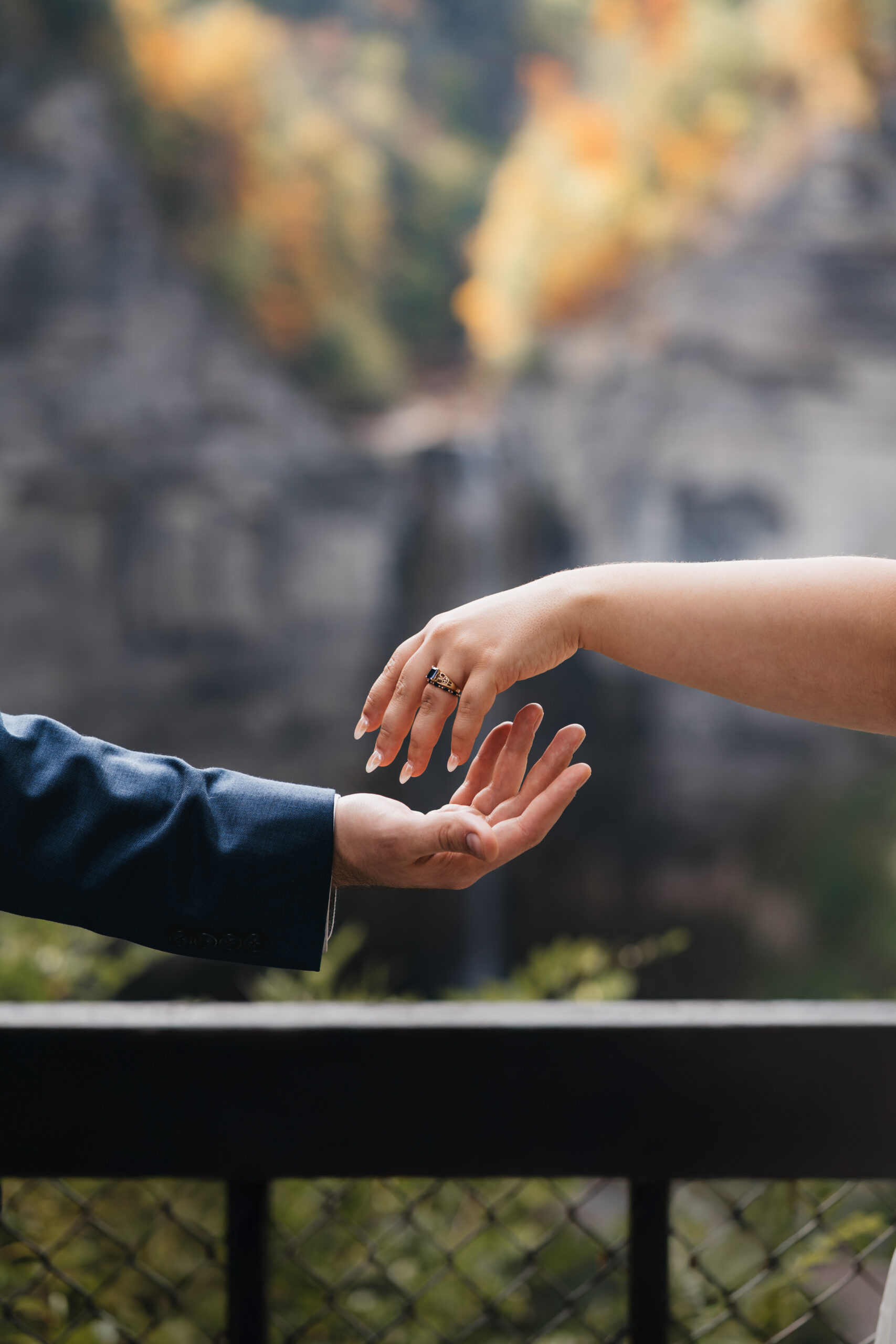 Bride and Groom detail shot at Taughannock Falls.