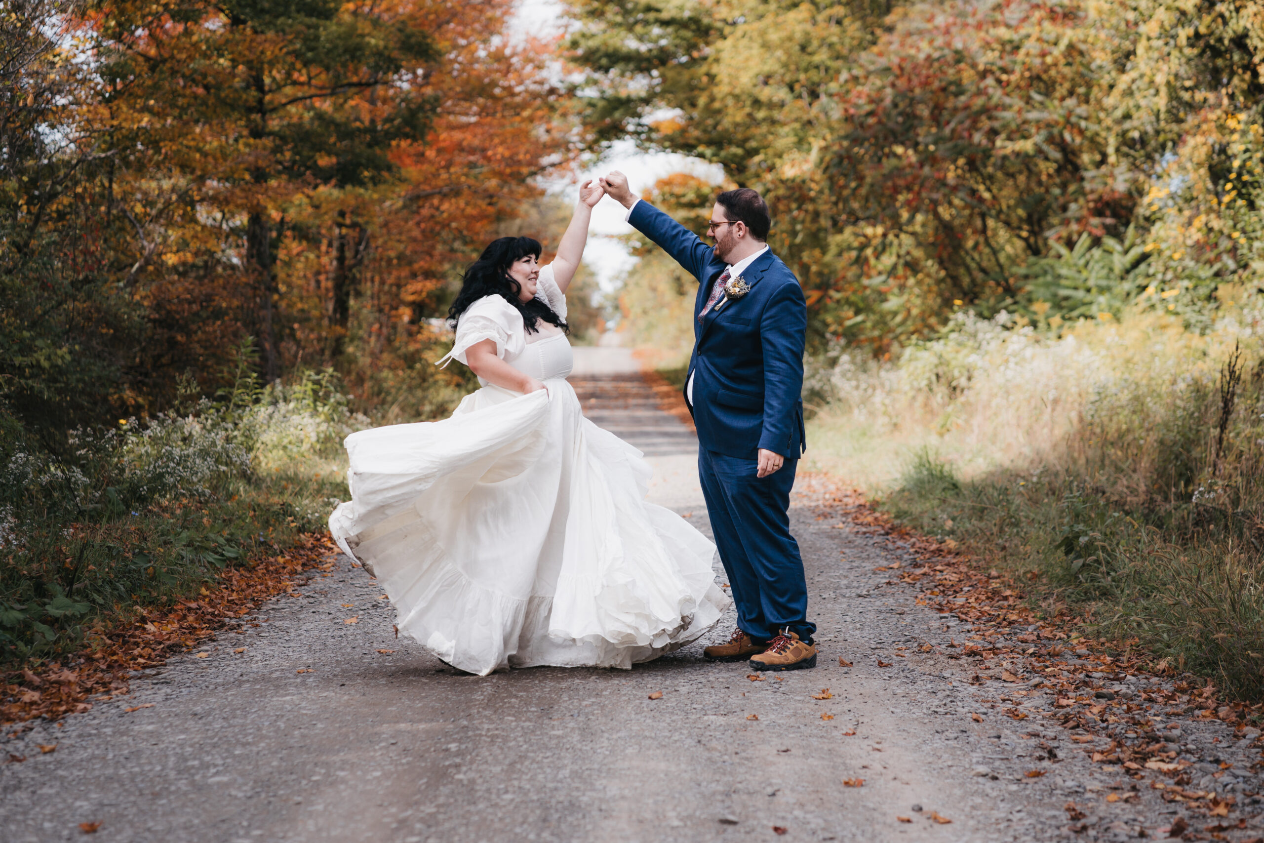 Romantic autumn portraits from a Finger Lakes Watkins Glen elopement.