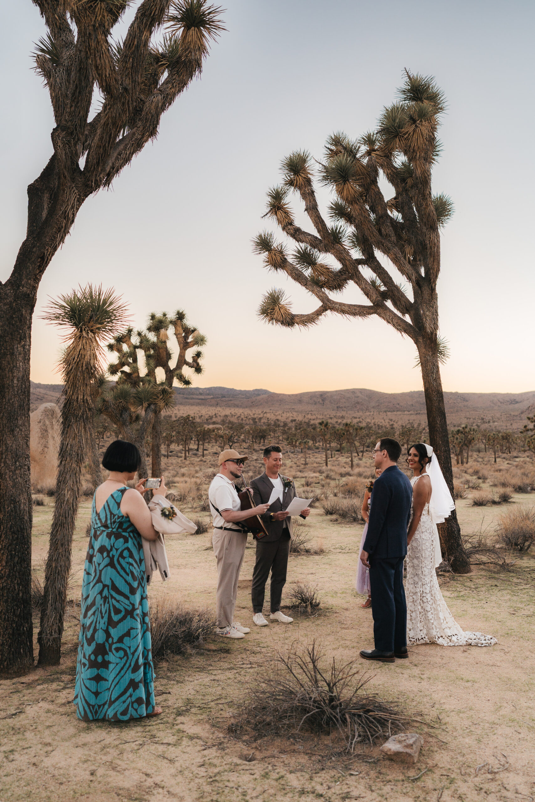 Ceremony setup surrounded by Joshua trees for an intimate Joshua Tree elopement.