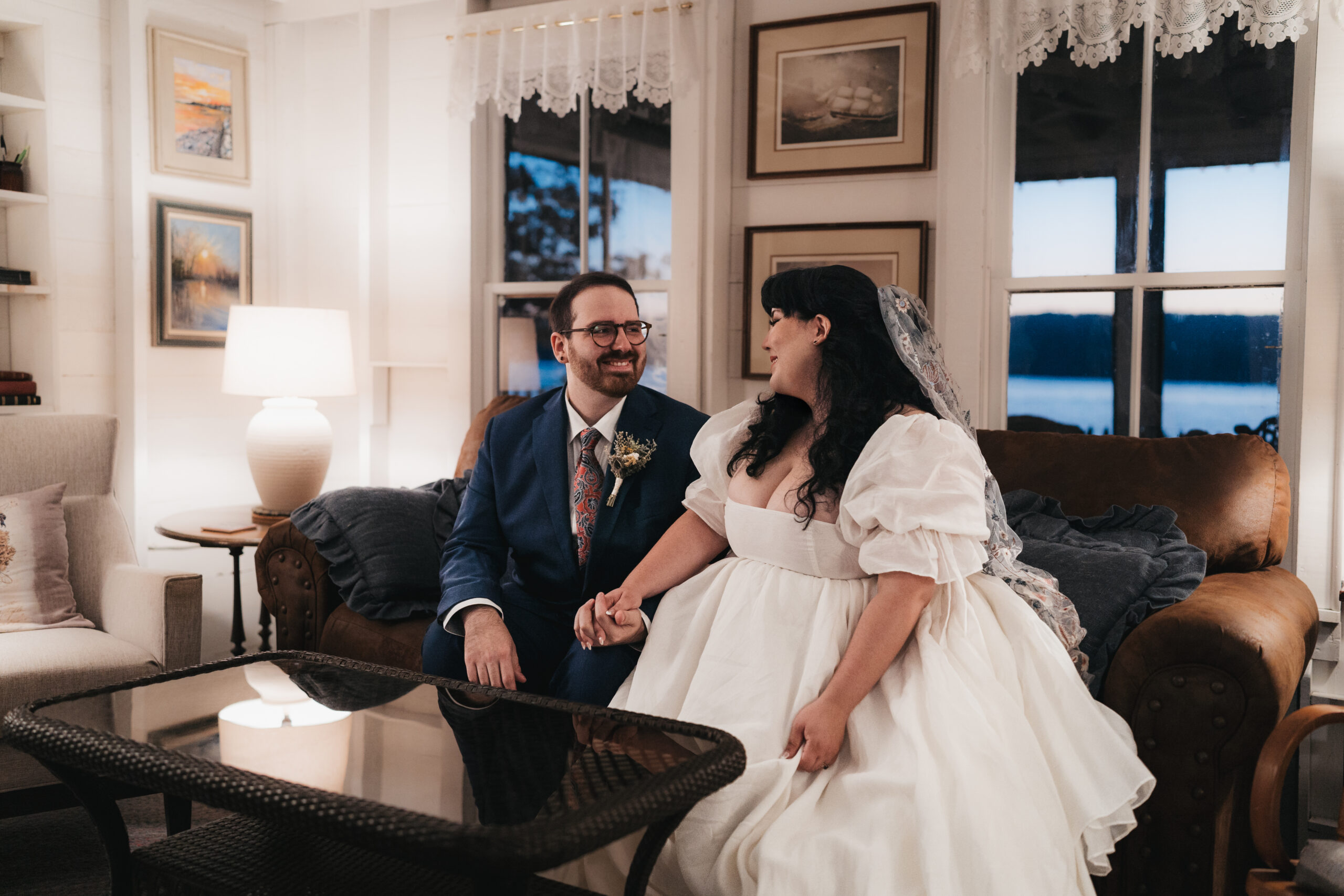 Bride and groom sharing a moment before their sunrise ceremony.