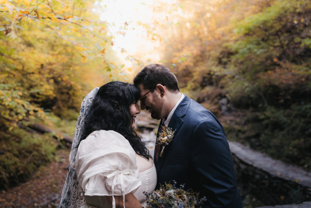 Couple embracing each other on their wedding day.