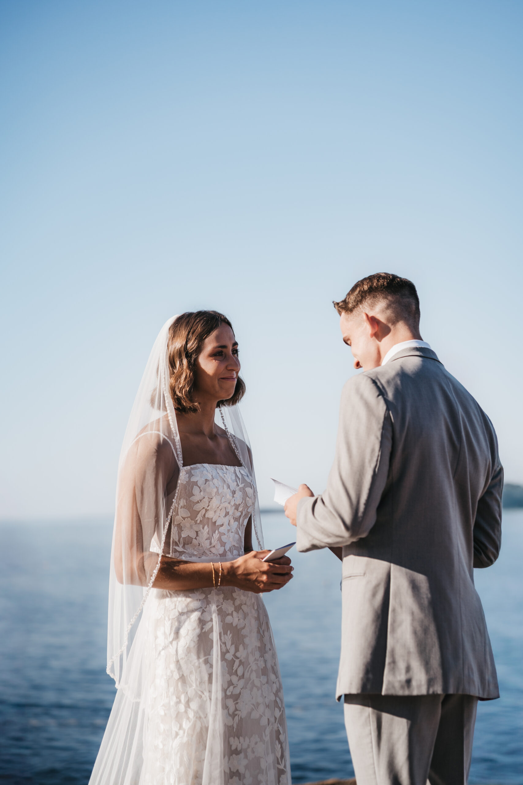 Bride very emotional during her Acadia National Park ceremony.