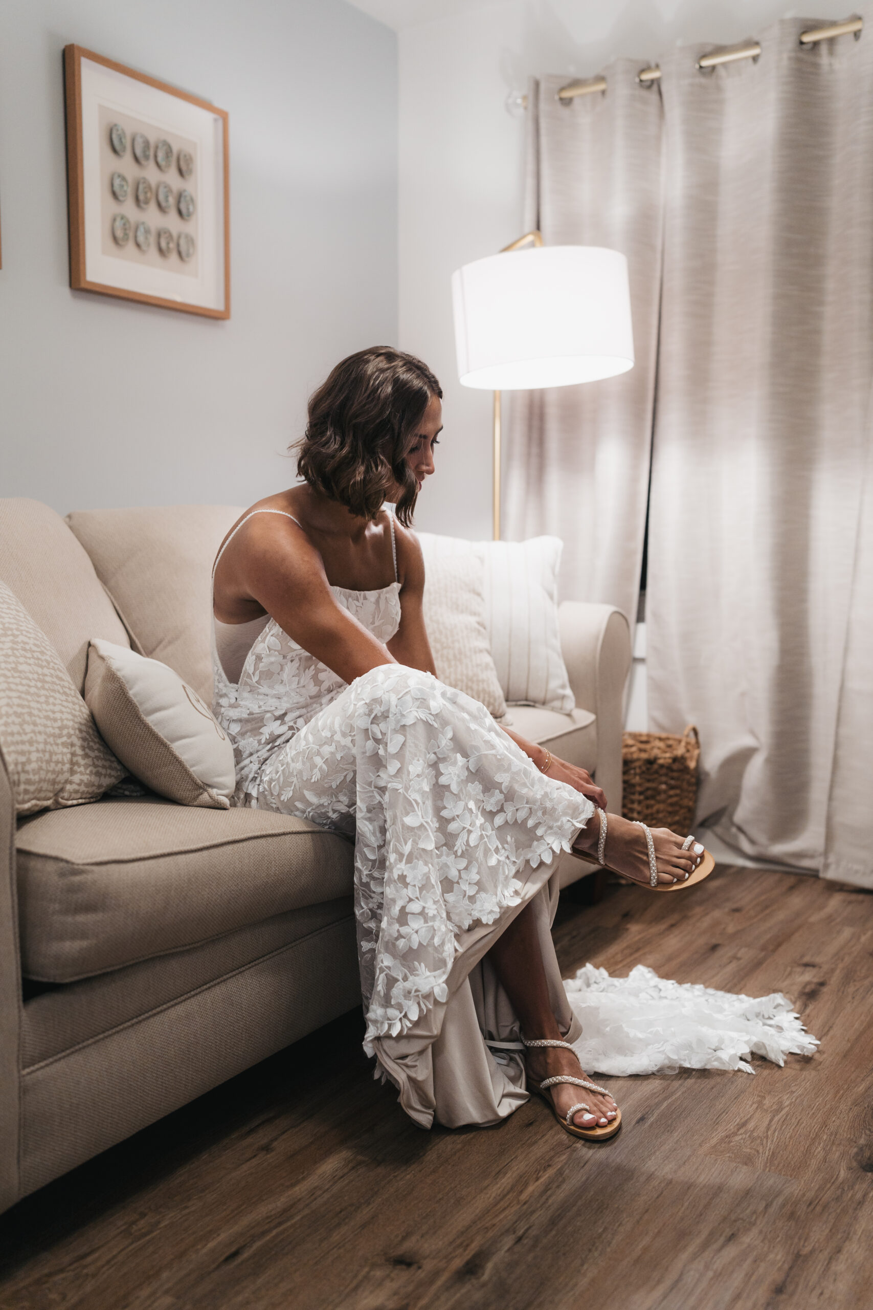 Bride getting ready for her Sunrise Acadia Elopement.