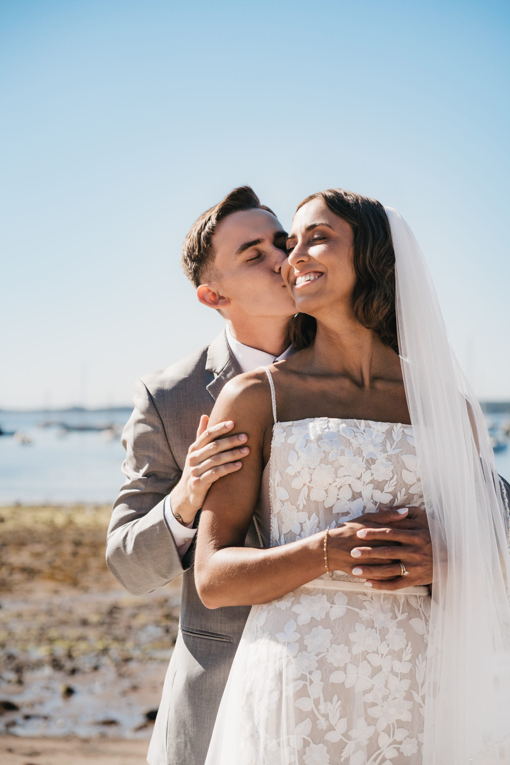 Romantic beach portraits from a Sunrise Acadia Elopement.
