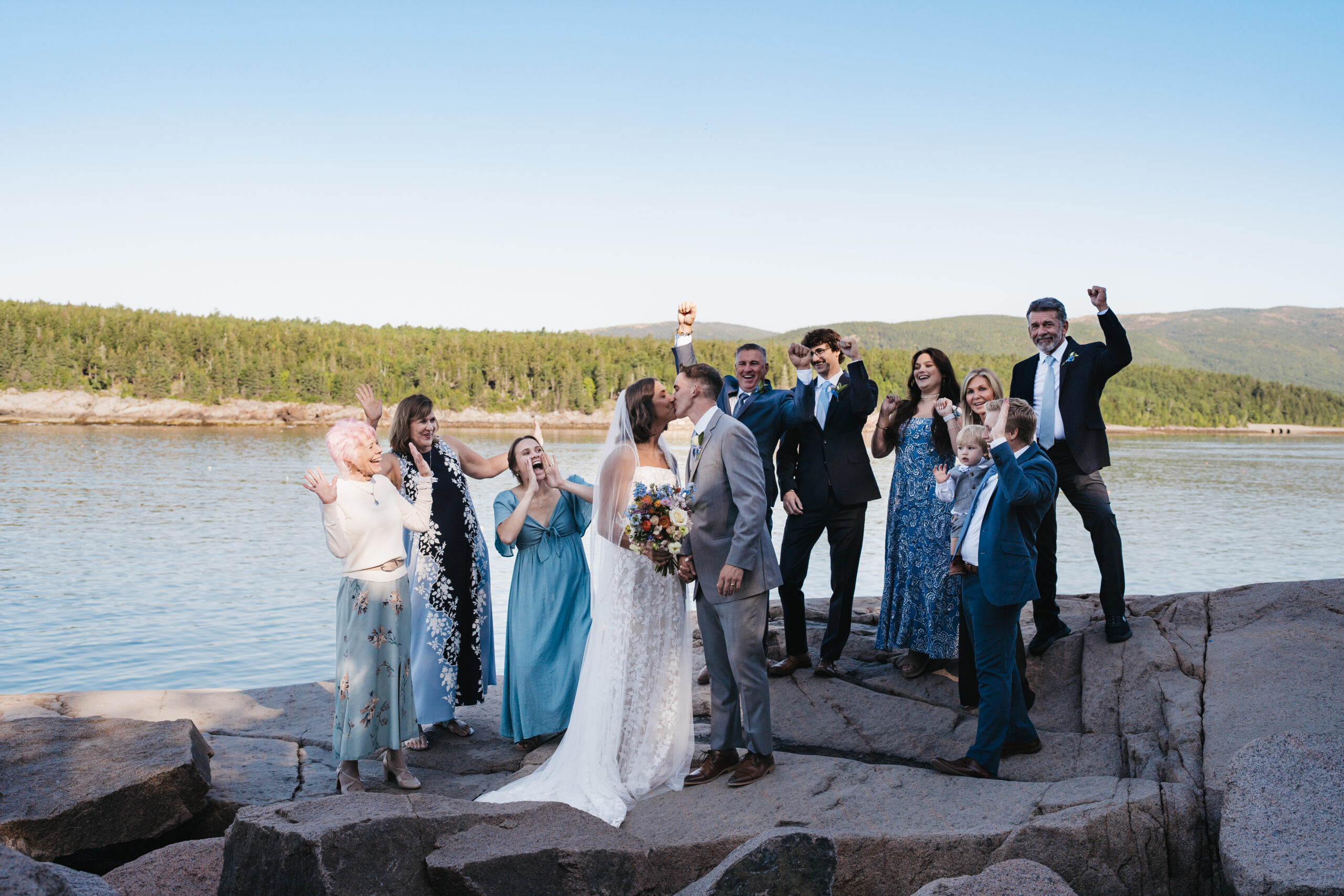 Family celebrating after a Sunrise Acadia Elopement.
